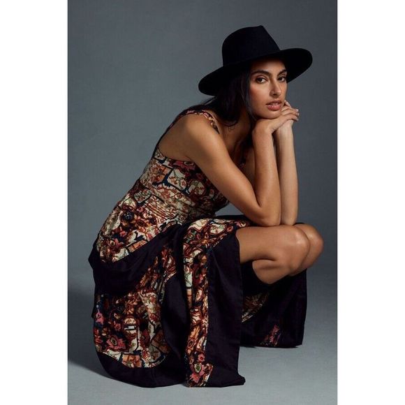 New Anthropologie Floral Print Square Neck Tiered Midi Dress Size Small - Picture 3 of 8